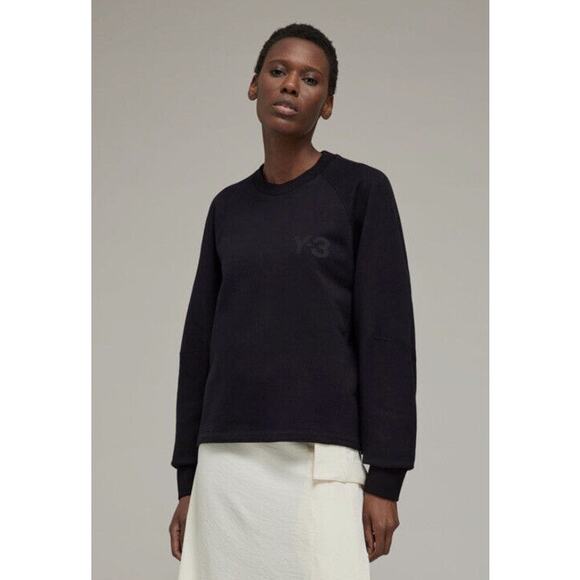 Y-3 Womens Black Long Sleeve Logo Crew Neck Cozy Sweater Sweatshirt Top Size M - Picture 3 of 14